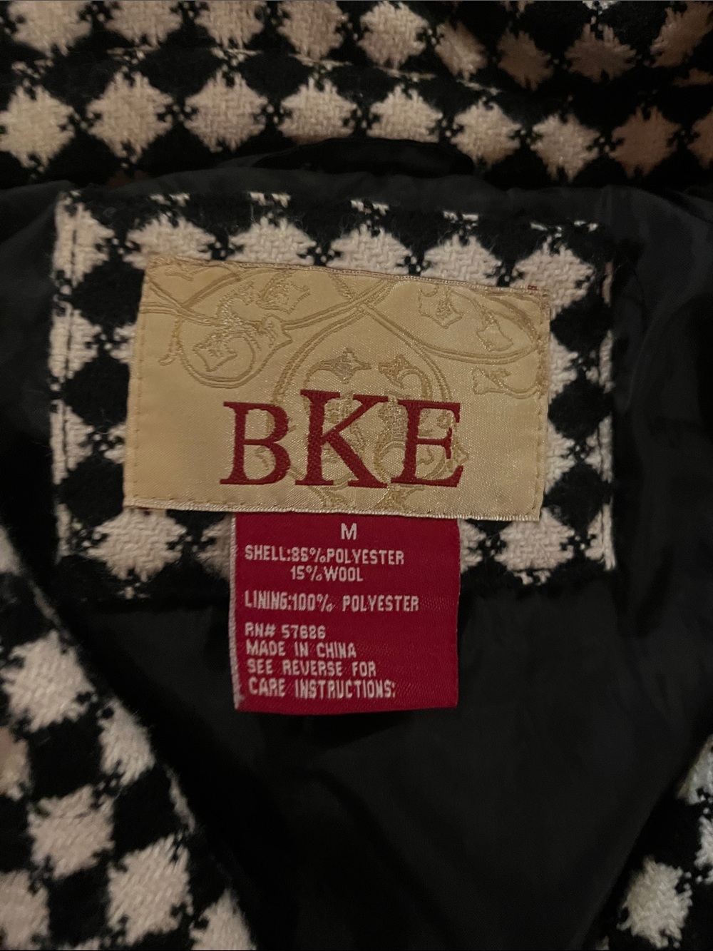 BKE Black and White Patterned Belted Pea Coat - Picture 2 of 4
